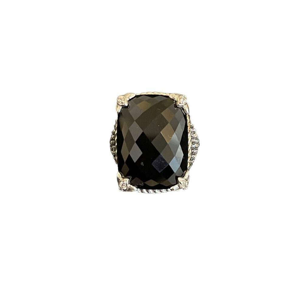 Judith Ripka Black Onyx Monaco Sterling Silver Ring Sz 5